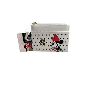 Disney‎ Minnie Mouse White Black Polka Dot Red Bow Cardholder Wallet Initial S